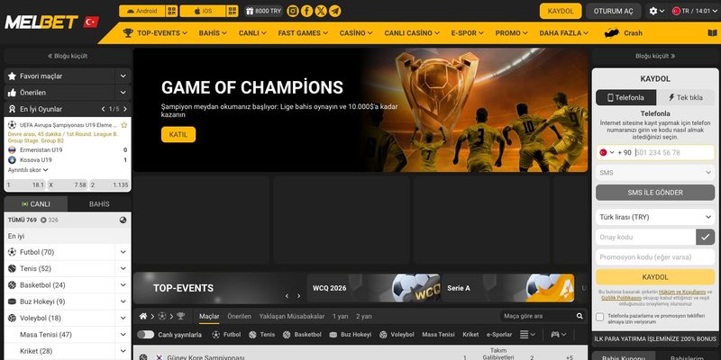 Melbet ana sayfası